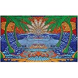 Sunshine Joy 3D Epic Tropical Paradise Surf Wave Palm Tree Tapestry Tablecloth Beach Sheet Wall Art Huge 60 x 90 Inches - Glow In The Dark - FREE 3D GLASSES & STICKER INCLUDED