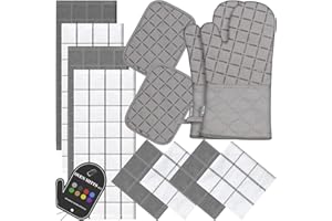 BSKSSK Oven Mitts Kitchen Towels and Dishcloths Pot Holders Sets, Oven Gloves Kitchen Dish Towels 500 Degree Heat Resistant Potholders with Non-Slip Silicone Surface for Cooking, Grilling, Baking-Gray