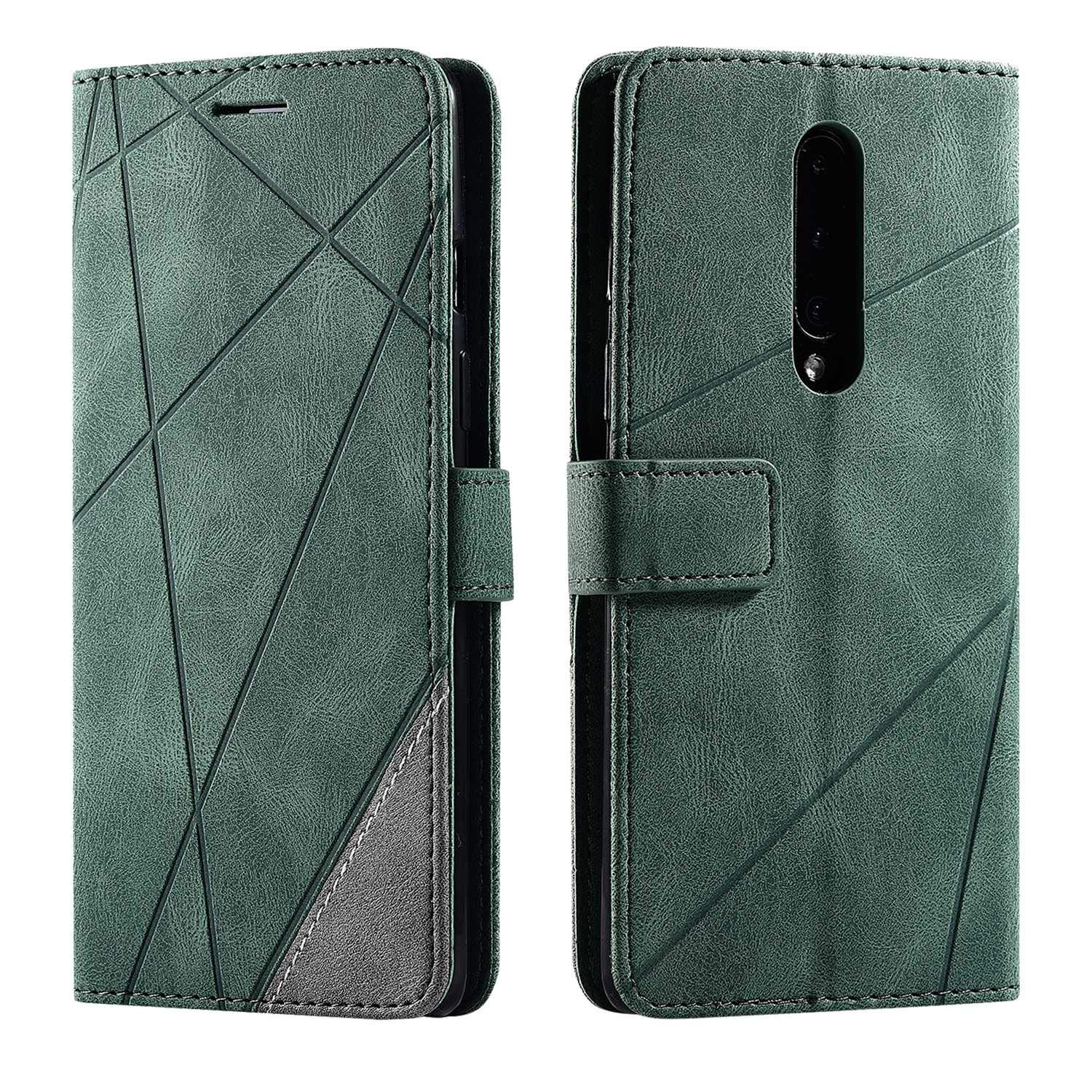 SONWO Case for OnePlus 8 Case, Premium Leather Flip Wallet Case Magnetic Closure Card Slots Kickstand Phone Case for OnePlus 8, Green