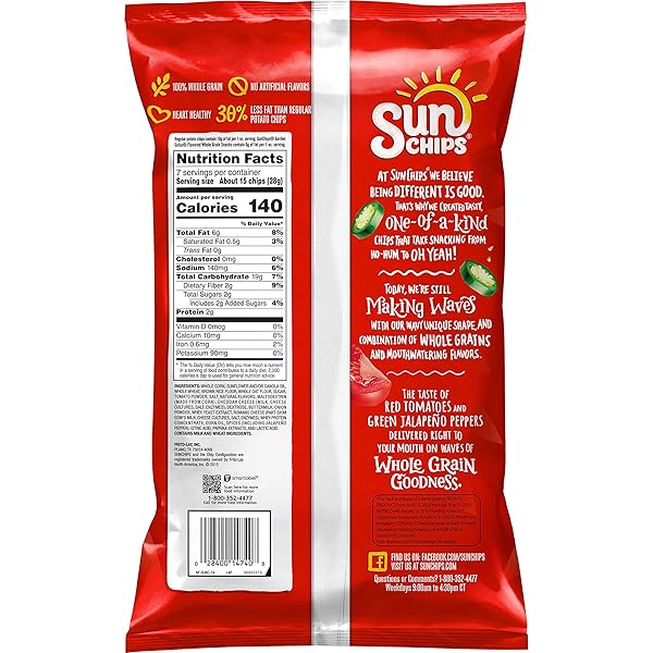 SUNCHIPS GARDEN SALSA FLAVORED MULTIGRAIN SNACKS, 7 OUNCE