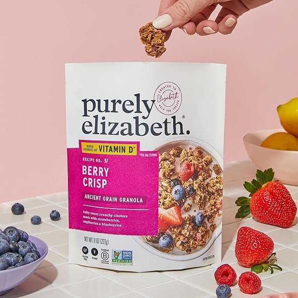 PURELY ELIZABETH, BERRY CRISP, ANCIENT GRAIN GRANOLA WITH VITAMIN D, GLUTEN-FREE (8OZ BAG)