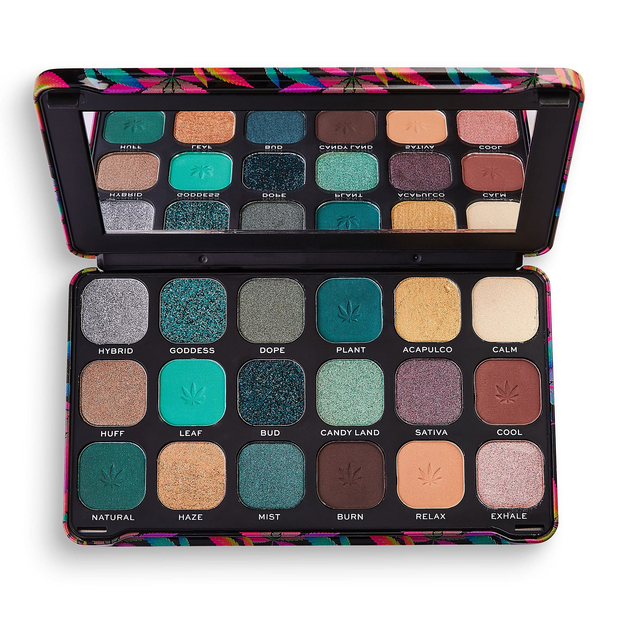Makeup Revolution, Forever Flawless Eyeshadow Palette, Gekühlt mit Cannabis sativa, 18 Farbtöne, 19.8g, Chilled