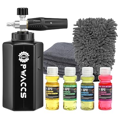 PWACCS Foam Cannon for Pressure Washer, Car Wash Kit with Soap, Snow Foam Blaster 1.5 Liter, Power Washer Soap Cannon with Car Drying Towel and Wash Mitt, 3600 PSI