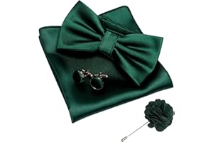 JEMYGINS Solid Color mens Pre-tied Bow Tie and Pocket Square Cufflinks Sets with Gift Box