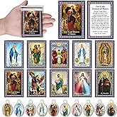 Cunno 300 Pcs 100 Sets Catholic Prayer Cards Sets Holy Catholic Medals Necklace Charms with Catholic Saints and Prayers Catholic Figure Pendant Religious Gifts for Women Men Christian Party