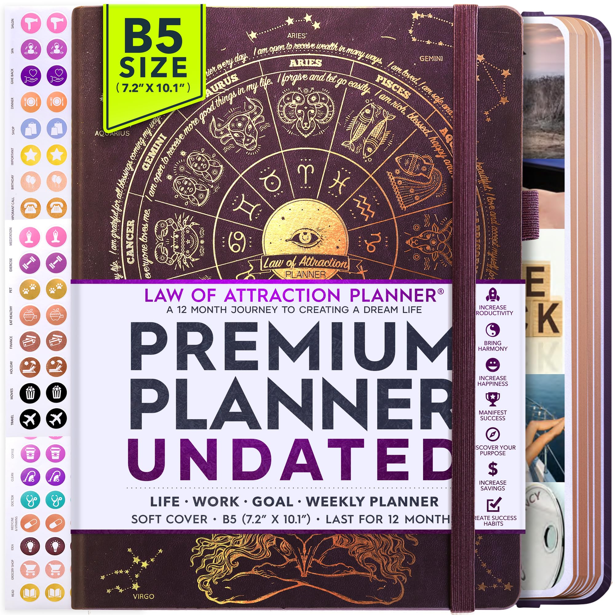 Freedom Mastery - Weekly & Monthly Planner | Gratitude Journal for Woman & Men | Personal Organiser for Productivity & Mental Health | Include Stickers & Foldable Vision Board – B5 (7.2" x 10.1")