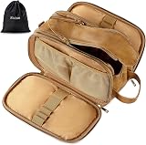 Elviros Water-Resistant PU Leather Toiletry Bag Large Travel Shaving Kit Toffee