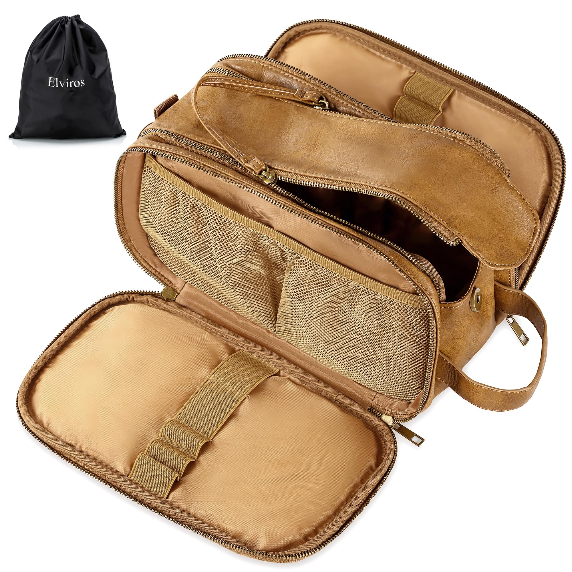 Photo 1 of Elviros Toiletry Bag for Men, Large Travel Shaving Dopp Kit Water-resistant Bathroom Toiletries Organizer PU Leather Cosmetic Bags