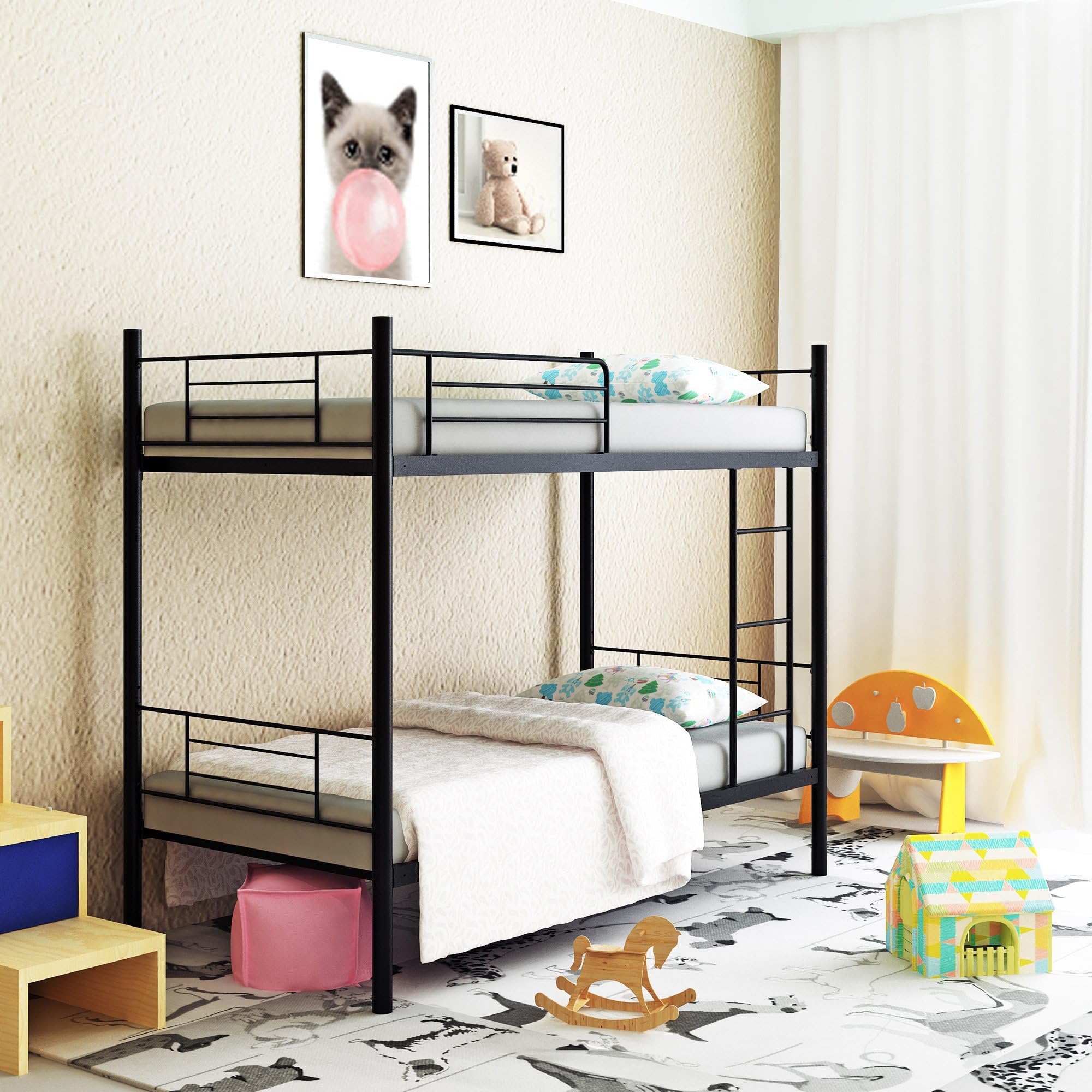 Stooreys Modern Bunk Bed with 5" Foam Mattress (Black)