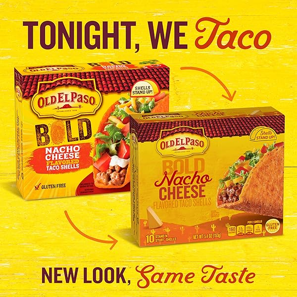 OLD EL PASO STAND ‘N STUFF BOLD NACHO CHEESE FLAVORED TACO SHELLS, GLUTEN FREE, 10 CT, 5.4 OZ