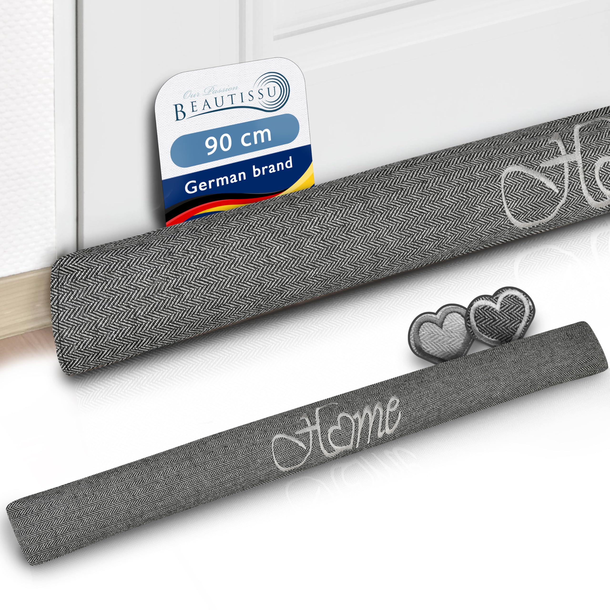 Beautissu Tuuli 90cm Draft Excluder - 1kg Heavy Anthracite Door Stopper for Windows and Doors - Cotton Material Wind Stopper Cushion