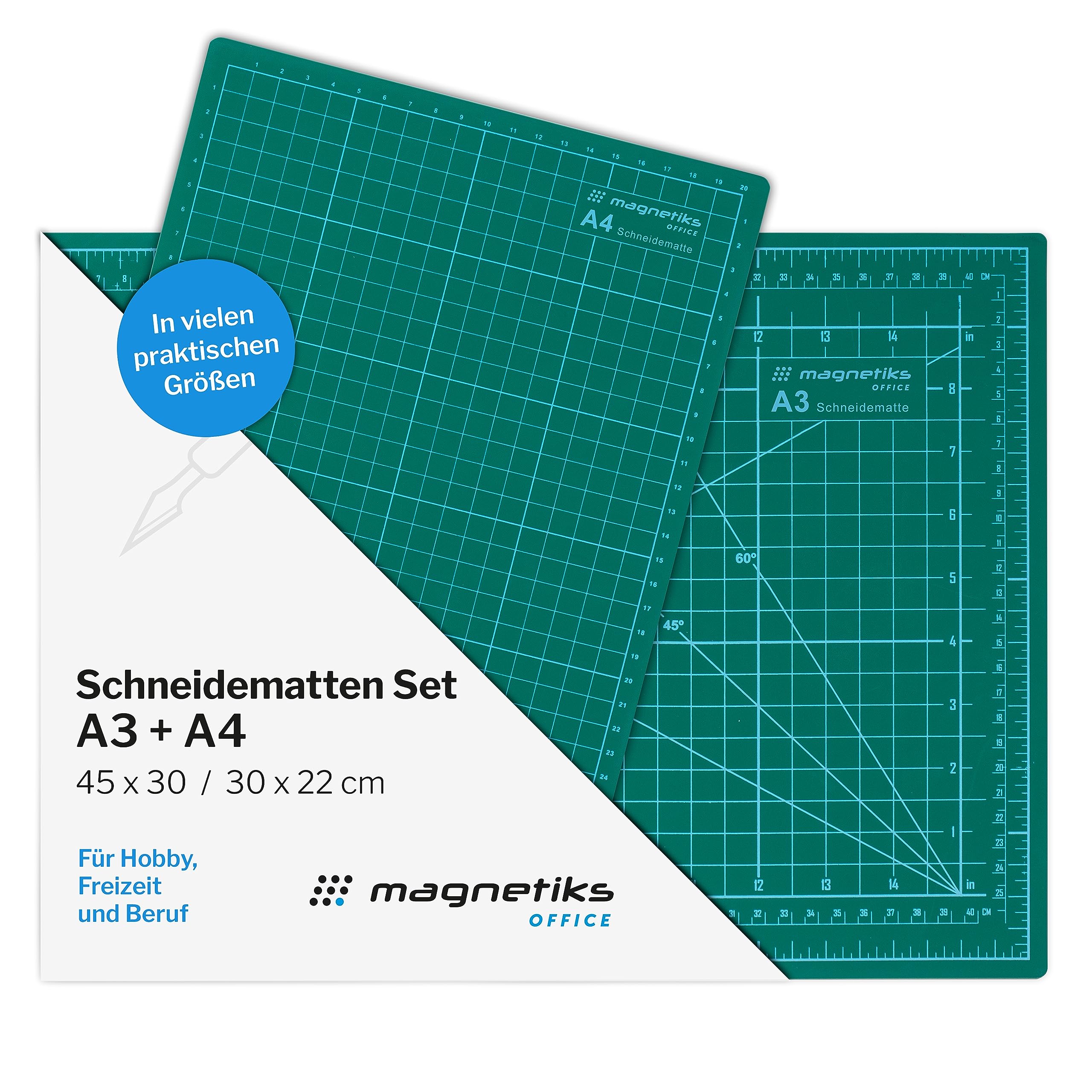 Magnetiks Double Reusable Cutting Mat DIN A3 and DIN A4 Set of 2 Self-Healing Double-Sided Green