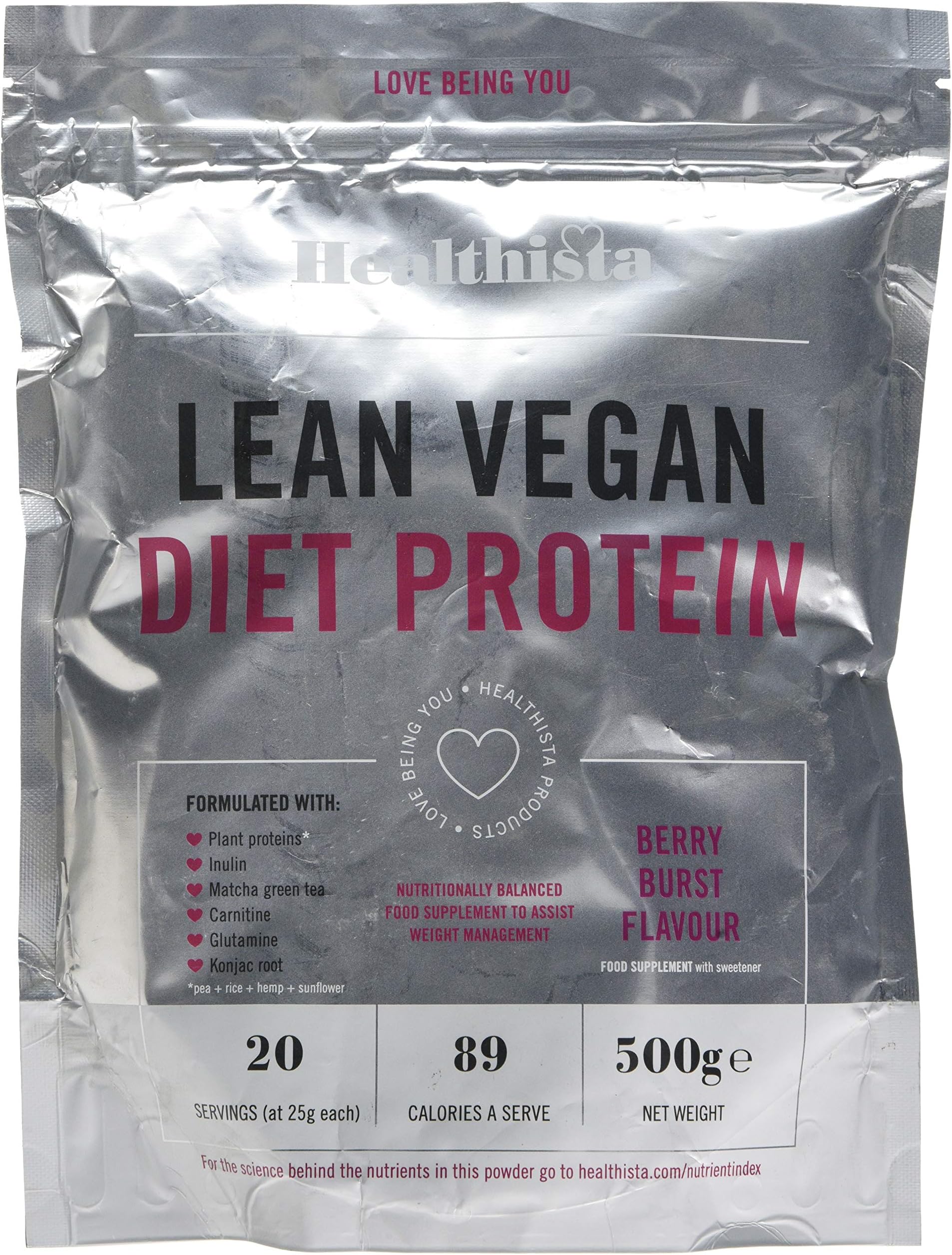 Healthista Lean Vegan Diet Protein Powder - Berry Burst, 500g, HSA6
