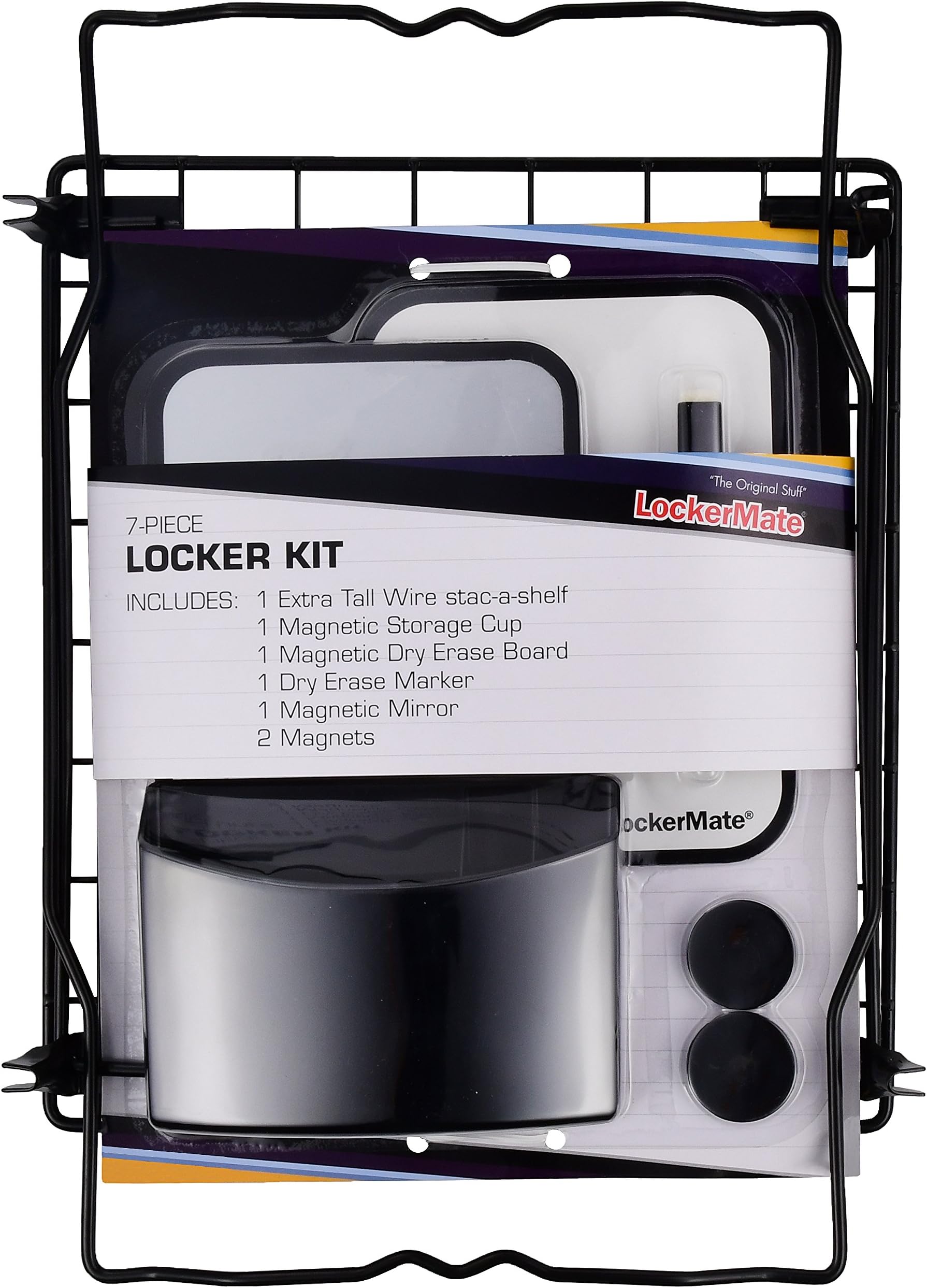 Lockermate 7 Piece Tall Wire Locker Kit with Magnets, Mirror, Dry Erase Board, Storage Cup, Dry Erase Marker School Supplies (Black)