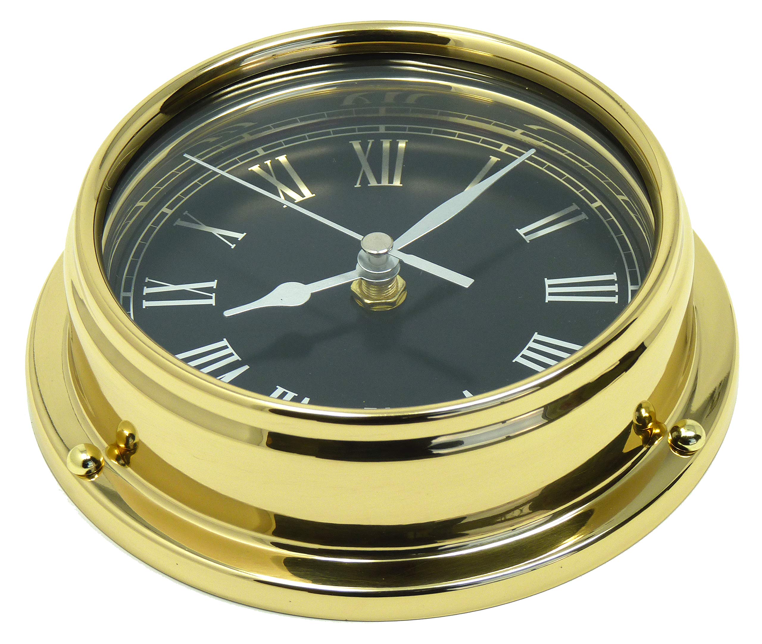 Tabic Prestige Roman Clock in Solid Brass With Jet Black Dial. Heavy Brass Case (1/2kg) Handmade In England