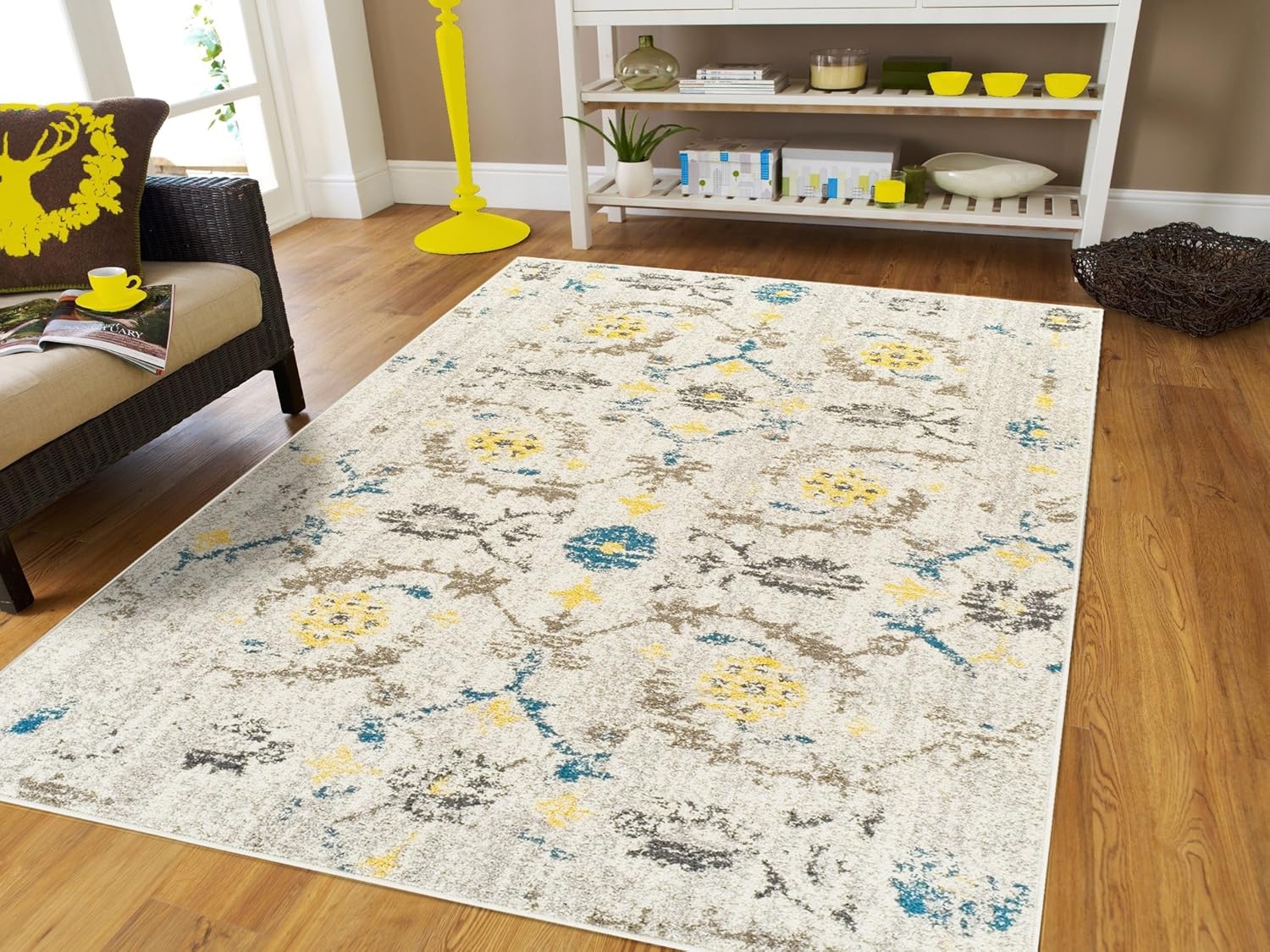 Contemporary Modern Distressed Cream Area Rugs 8x10 Carpet Cream Blue Yellow Beige Brown Rug For Living Room On Clearance Amazon Ca Home Kitchen