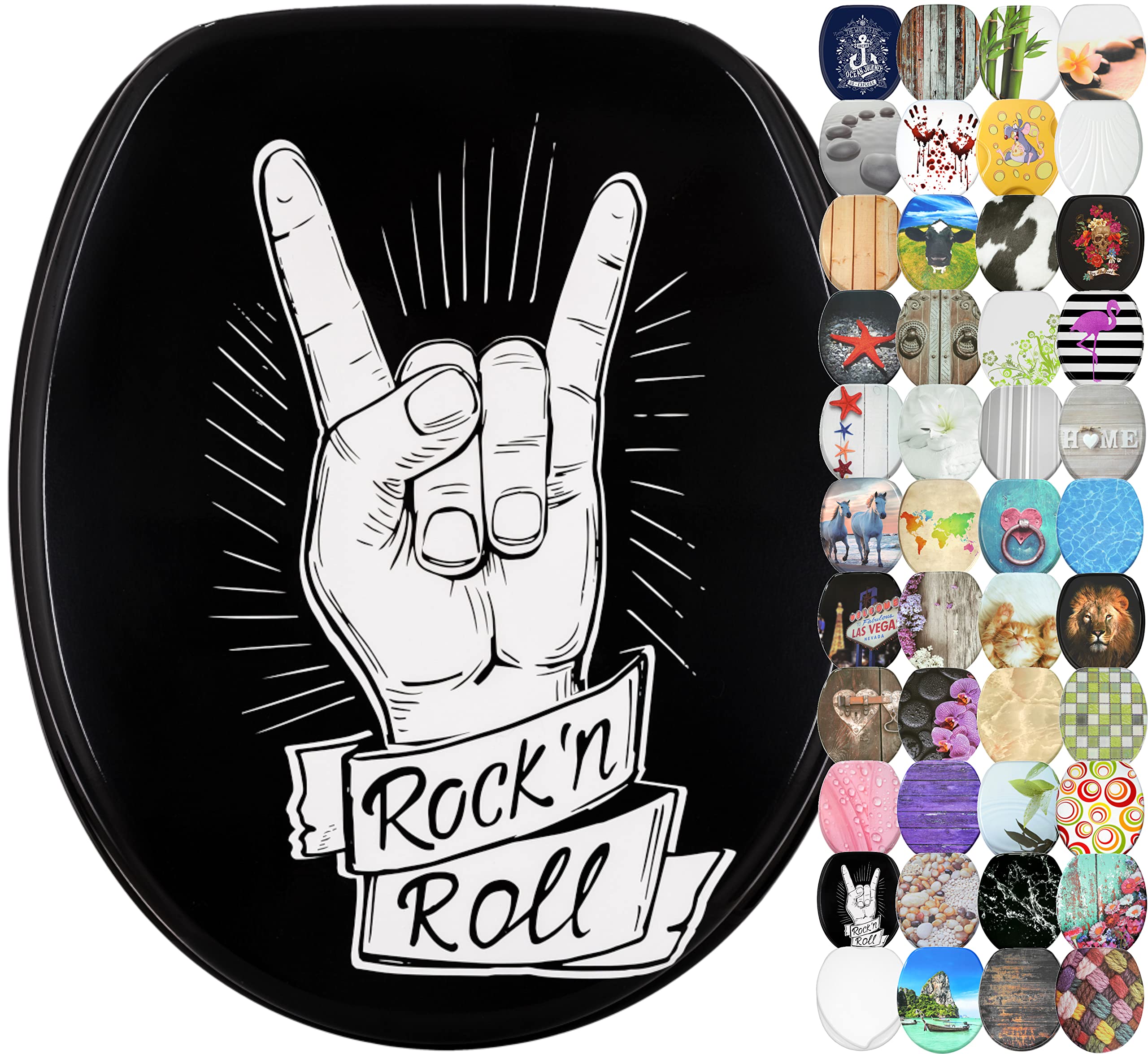 Sanilo Soft Close Toilet Seat, Wide Choice of Beautiful Toilet Seats, Stable Hinges, Easy to Mount (Rock 'N Roll)