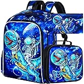 KLFVB 3PCS Dinosaur Backpack for Boys, 16" Kids Bookbag and Lunch Box, Preschool Backpacks for Elementary Students