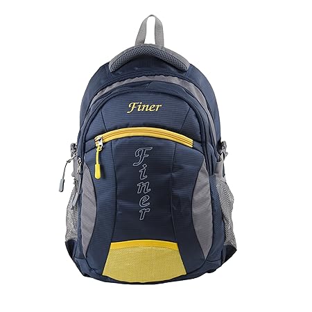 Finer Casual Backpack|Soft College School Bags for Girls Boys Mens Women|Travel Shoulder Bagpacks Waterproof|Travel Bags 34 litres Multipurpose (with raincover) (Grey & Navy Blue)