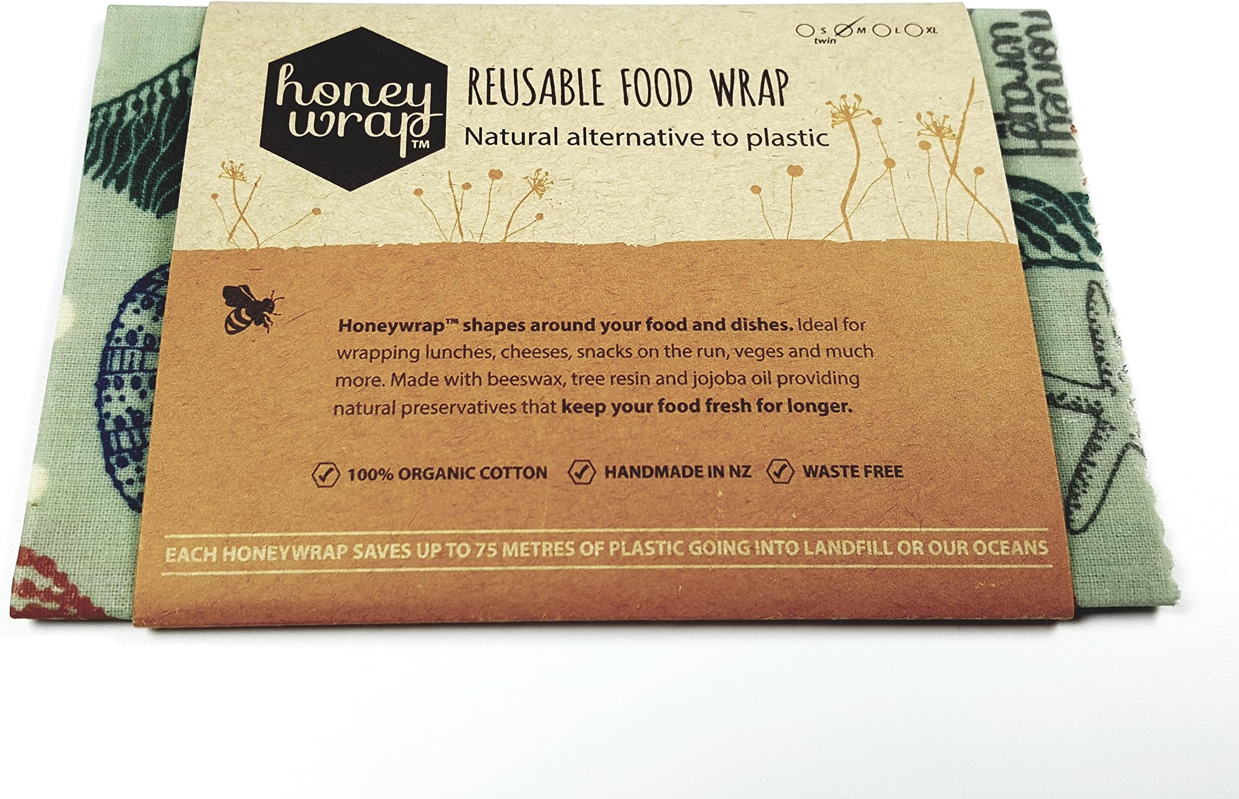 Honeywrap Beeswax Food Wrap | 1 Medium Honeywrap (12" x 11") | REUSABLE - SUSTAINABLE - ECO FRIENDLY | Made with 100% Organic Cotton and ALL NATURAL INGREDIENTS!
