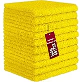 DecorRack 10 Pack 100% Cotton Wash Cloth, Luxurious Soft, 12 x 12 inch Ultra Absorbent, Machine Washable Washcloths, Yellow (10 Pack)