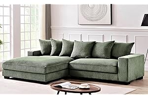 Container Furniture Direct Luxe Oversized Two-Piece Sectional Couches for Living Room, 102.4-Inch L Shaped Sofa with Chaise, Upholstered with Corduroy Fabric, Dark Green (Left Facing)