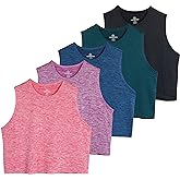 Real Essentials 5 Pack: Women's Dry Fit Crop Summer Tank Top - Gym Yoga Workout Sports Tee (Available in Plus Size)