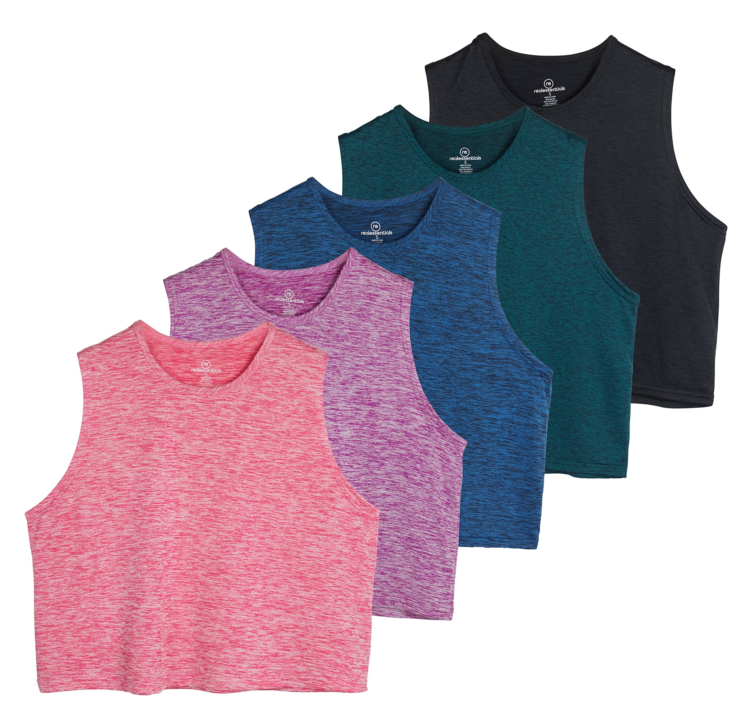 Photo 1 of 5 Pack: Womens Summer Cute Crop Tank Top Shirt Trendy Dry Fit Ladies Tops Tees Athletic Yoga Workout Running Gym Active Cropped Exercise Women Loose Fit Sleeveless Fitness Tanks Camisole - Set 1, S