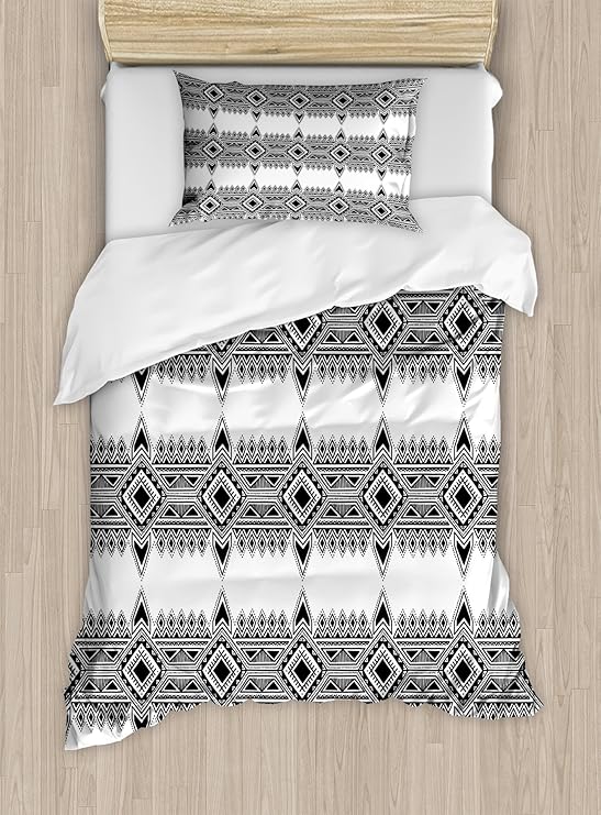Lunarable Aztec Duvet Cover Set, Retro Style Ornate Mexican Art Elements Symmetrical