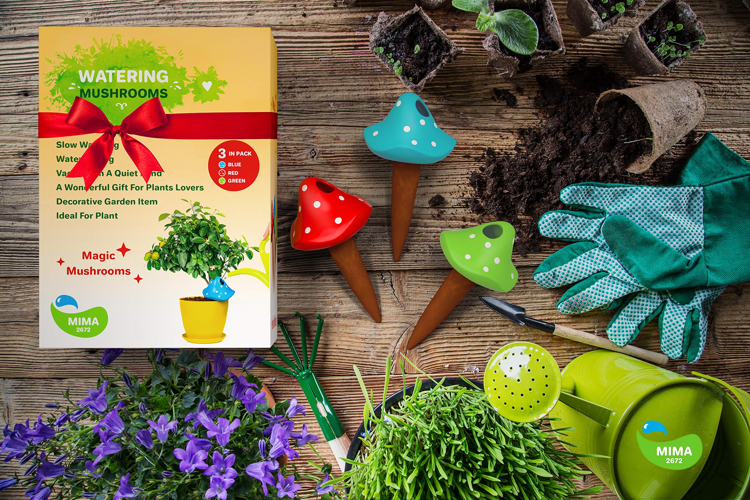 Mushroom Terracotta Watering Globes 3 Self Watering System