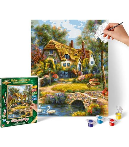 Schipper Peinture Par Numéros – Paysage Alpin Avec Ferme – 40x50 Cm – Toile Lin, Peintures Acryliques Et Pinceau Inclus
