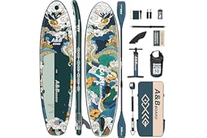 A&BBOARD ABBOARD Inflatable Stand Up Paddle Boards - Extra Wide Fishing Paddleboard,Cool Design,Ultra Stable Standup SUP,5 Handles,15 D-Rings, Camera Mount,10L Dry Bag,100L Backpack, Youth/Adults