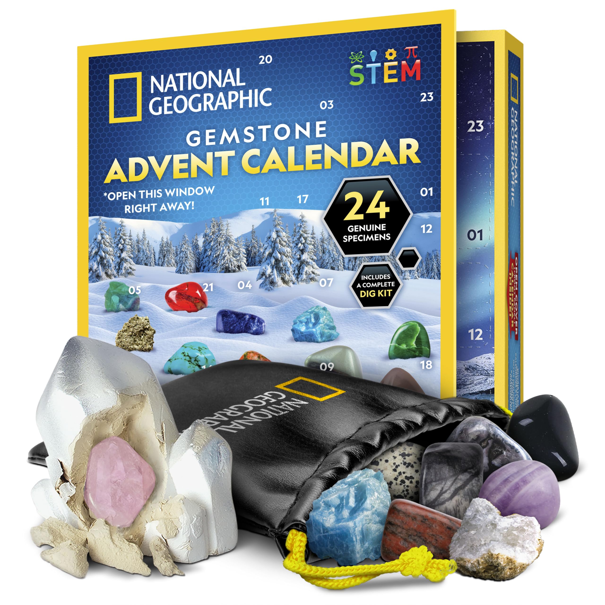NATIONAL GEOGRAPHIC 2025 Gemstone Advent Calendar - Christmas Countdown Calendar for Kids with 24 Gems, Rock Collection, Mini Gem Dig Kit (English-Only Version)