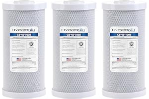 Hydronix HX-CB-45-1005/3 Whole House Commercial NSF Coconut Activated Carbon Block Water Filter, 4.5" x 10", 5 Micron, 3 Pack, White