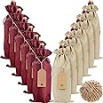 Burlap Wine Bags Wine Gift Bags, 12 Pcs Christmas Wine Bottle Bags with Drawstrings, Tags & Ropes, Reusable Holiday Wine Bottle Covers for Christmas Wedding Birthday Travel Party Housewarming Storage