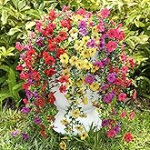 Playieer Artificial Flowers for Outdoors Spring Decor, 6 Bundles UV Resistant Realistic Fuax Silk Hanging Flowers, Fake Plants for Planter Indoor Outside Garden Porch Patio Balcony Yard Farmhouse