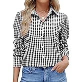 Dookttker Women Slim Fit Cotton Gingham Button Down Shirts Casual Blouses Tops Work Summer Clothes Fashion Outfits