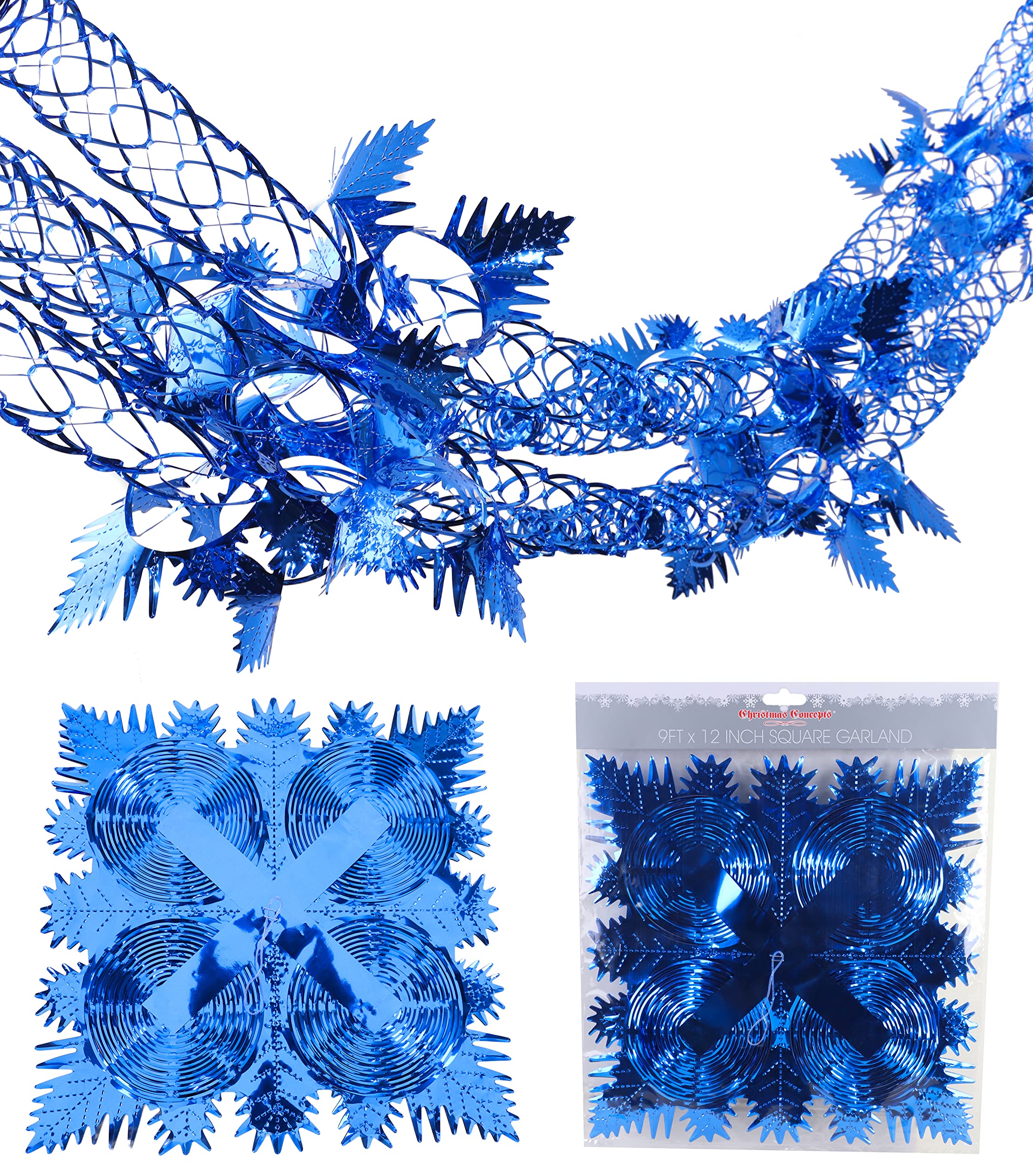 Christmas Concepts® 9ft x 1ft Large Square Foil Garland Festive Hanging Decoration – Christmas Trimming (Royal Blue)