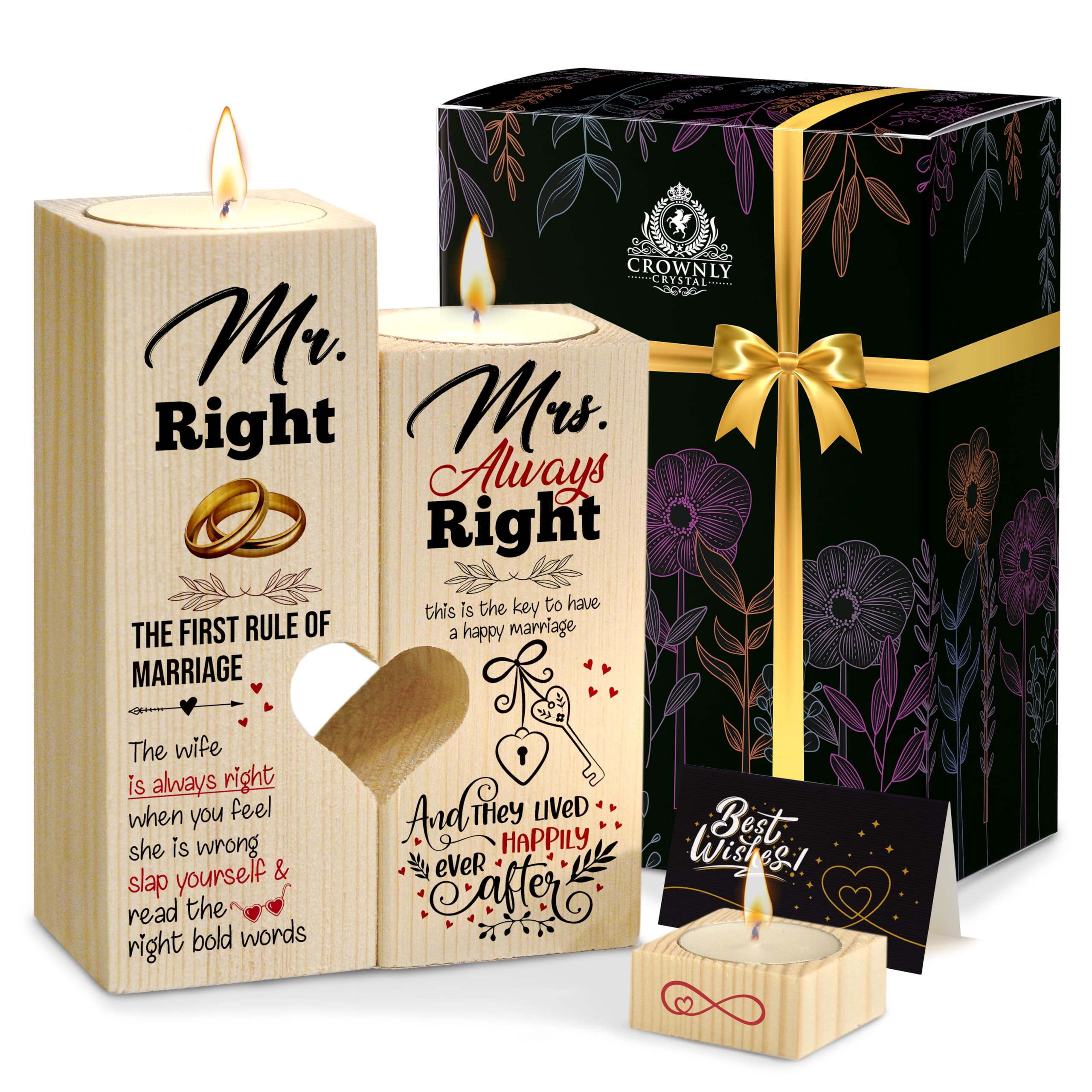 CROWNLY® for Her Personalised Gifts for Him Candle Holders Valentines for Him Couple Wedding Gifts Husband Wife Boyfriend Valentines for Her Valentines Day