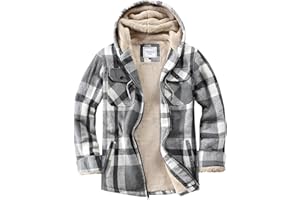 Veusna Men's Zip Up Flannel Shirt Jacket Fleece Lined Long Sleeve Plaid Coat Heavyweight Hoodie with Hood