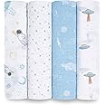 aden + anais Essentials Swaddle Blanket, Boutique Muslin Blankets for Girls & Boys, Baby Receiving Swaddles, Ideal Newborn & Infant Swaddling Set, Perfect Shower Gifts, 4 Pack, Space Explorers