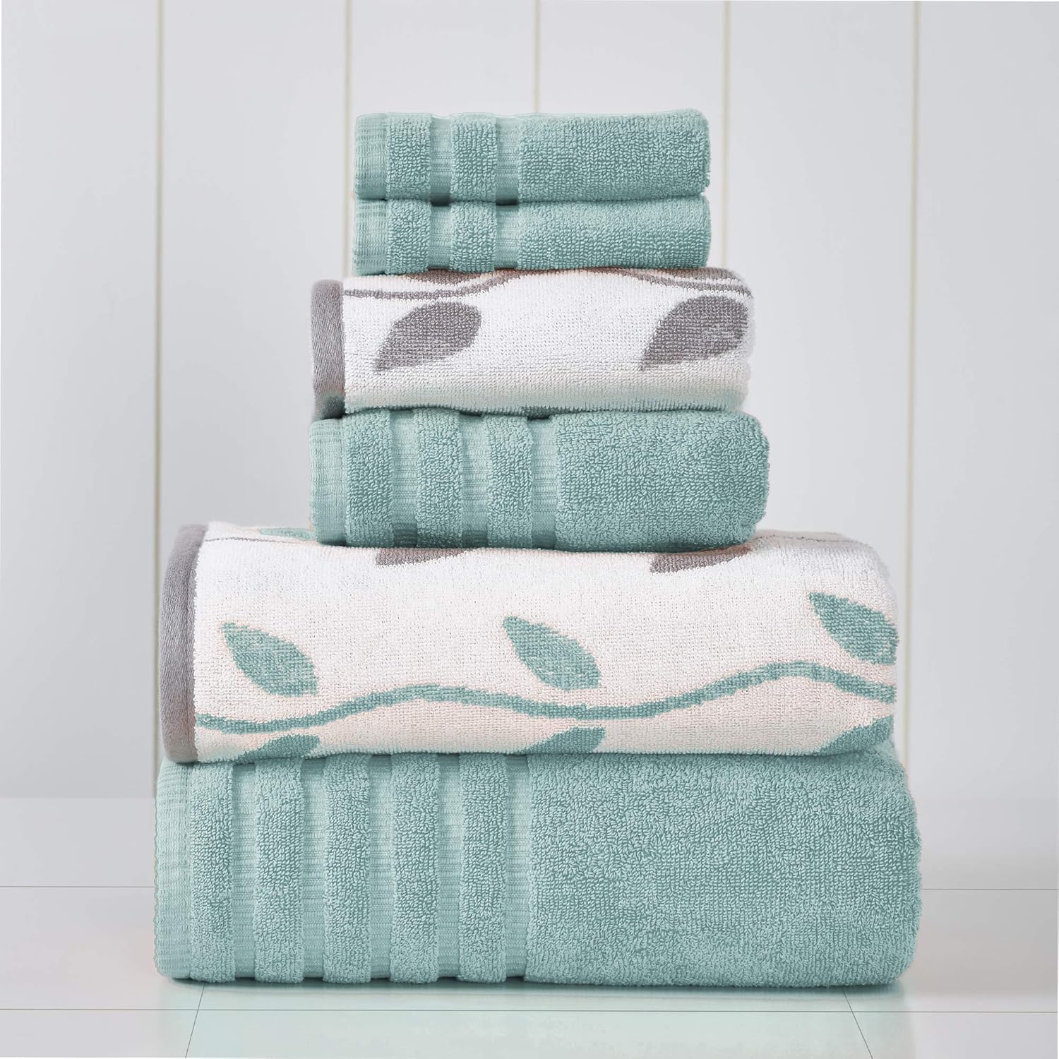 Amrapur Overseas 6-Piece Yarn Dyed Organic Vines Jacquard/Solid Ultra Soft 500GSM 100% Combed Cotton Towel Set [Grey Lavender]: Home & Kitchen