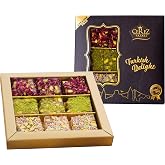 Cerez Pazari Turkish Delight Pistachio with Fantastic Rose &amp; Pomegranate Flavour Experience in Luxury Gift Box 8.8 oz | Assorted Gourmet Soft Candy, Sweet Vegan Traditional Lokum (Loukoumi) (9-11 Pcs)