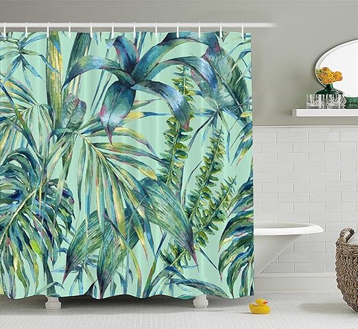 Amazon Com Yukihome Green Tropical Palm Tree Shower Curtain For Bathroom Shower Curtain Set With Hooks Bathroom Accessories Polyester Fabric 72 X 72 Inches Home Kitchen
