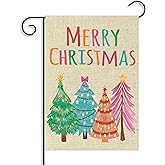 WATINC Merry Christmas Garden Flag - 12 x 18 Inch Colorful Double Sided Christmas Tree Decor for Outside, Pastel Winter Holiday Festive Welcome Sign Yard Outdoor Decorative for Lawn Party Supplies