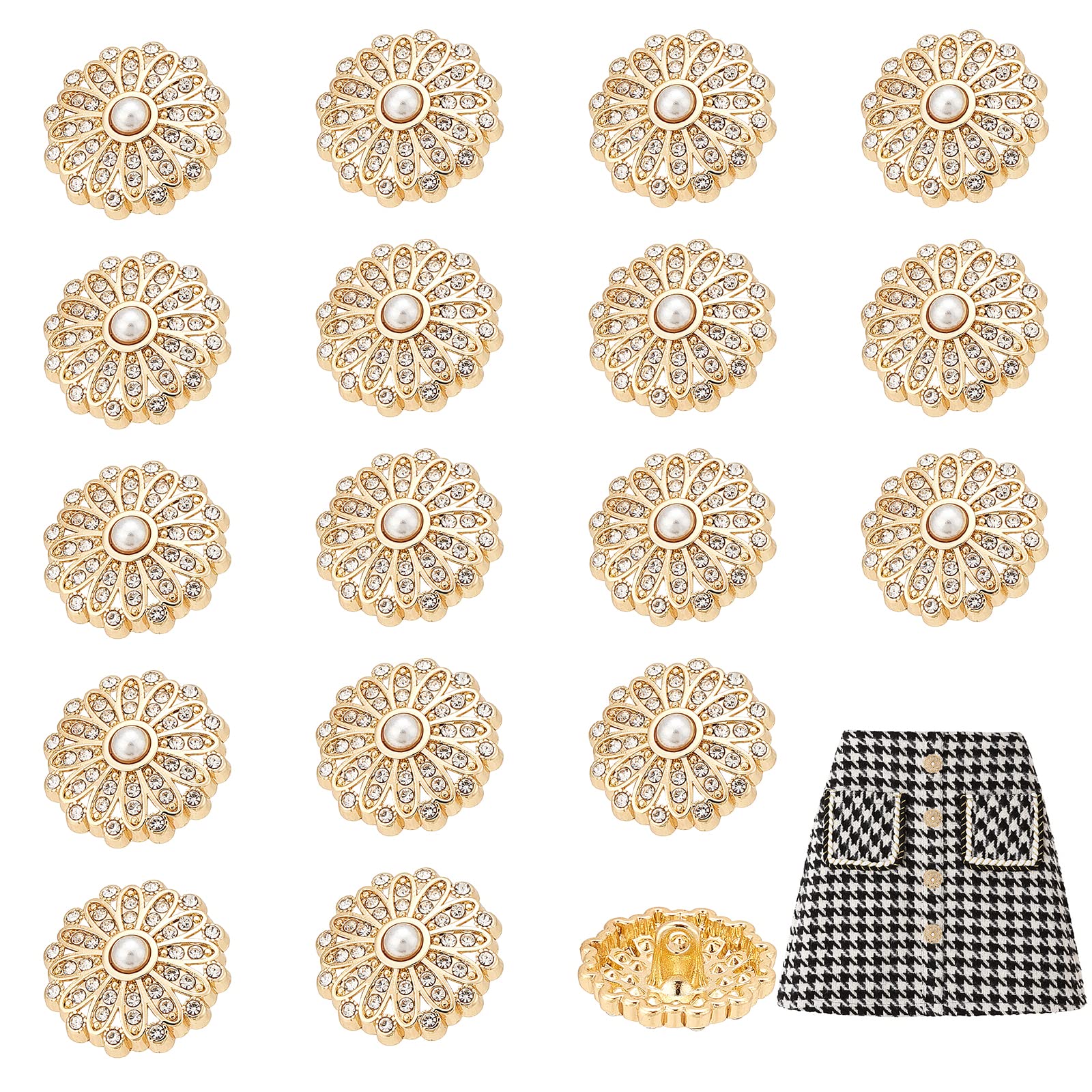 AHANDMAKER 20 Pcs Shank Rhinestone Buttons, 19.5mm Sew on Clothing Buttons, Rhinestone Pearl Button Accessories for Coats, Dress, Jewelry, Wedding Party and DIY Crafting Decorations (Light Gold)