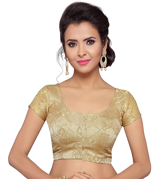 Women's Traditional Benaras Brocade Saree Blouse with Short Sleeves