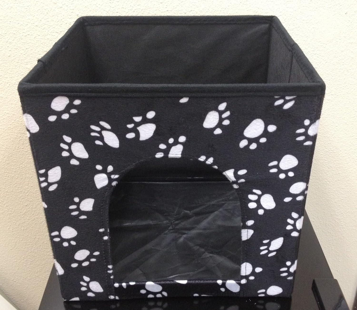 LOVE2PET Cat Palace Foldable/Portable Kennel, Charcoal with White Paw Prints: Pet Supplies
