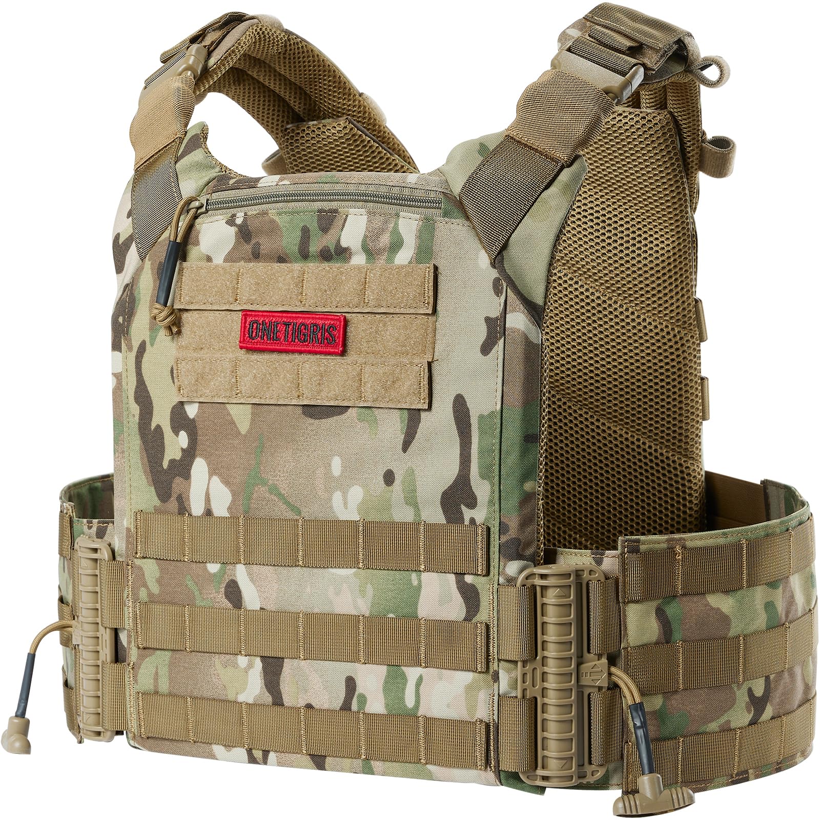 OneTigris Airsoft Vest - FYR Tactical Molle Quick-release Plate Carrier Lightweight Military 500D Nylon for Airsoft Games CS Outdoor Training Games, Camo