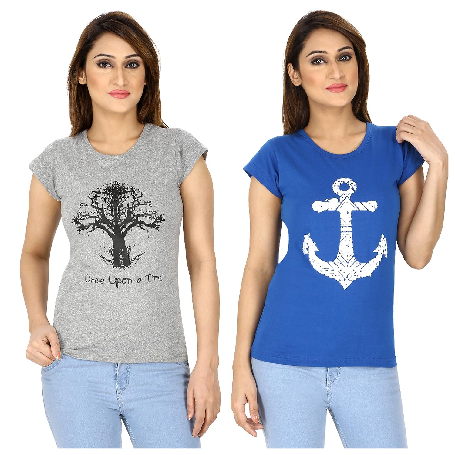 harry & sally women round neck t-shirt combo (pack of 2)